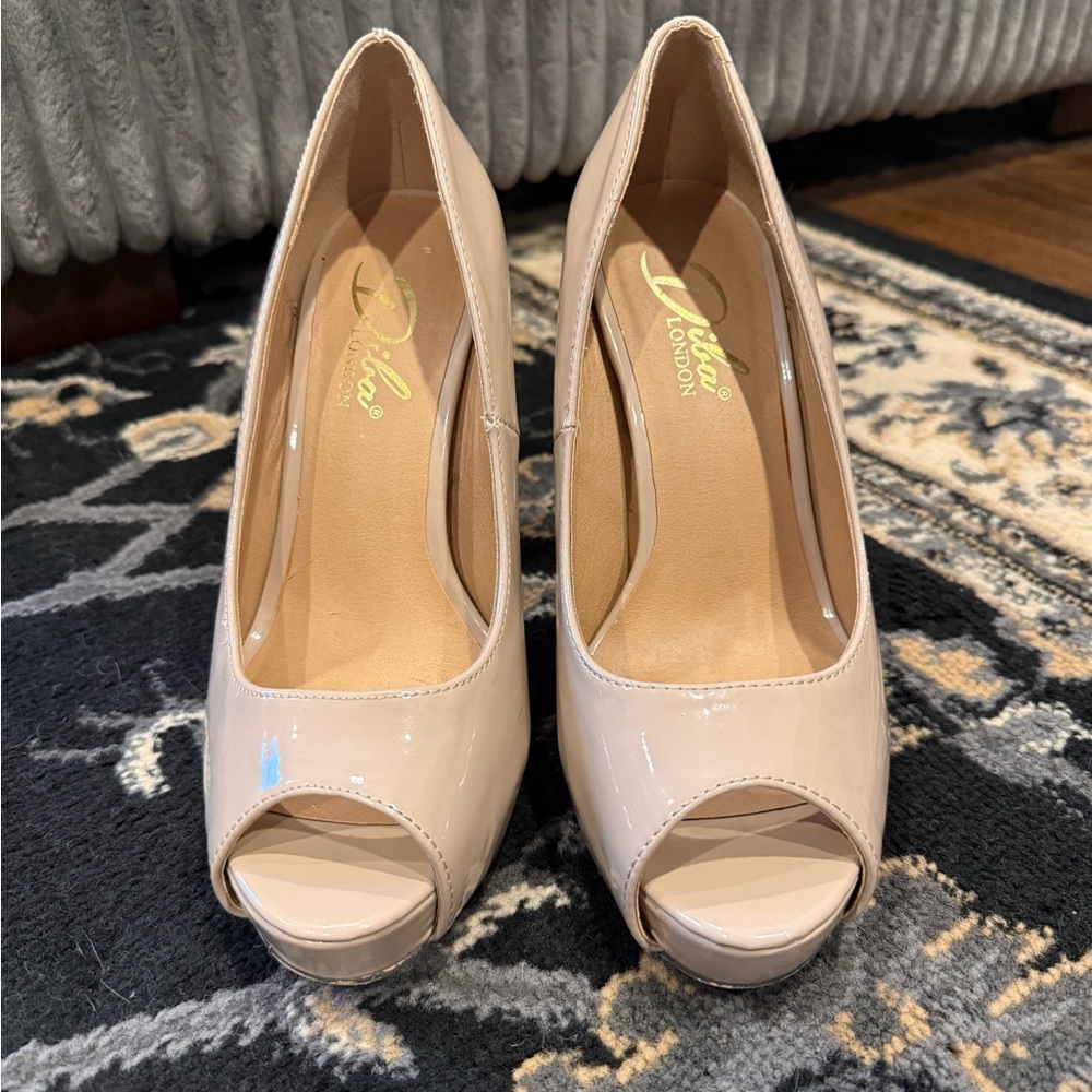 Diba Nude Patent Peep-Toe Heels